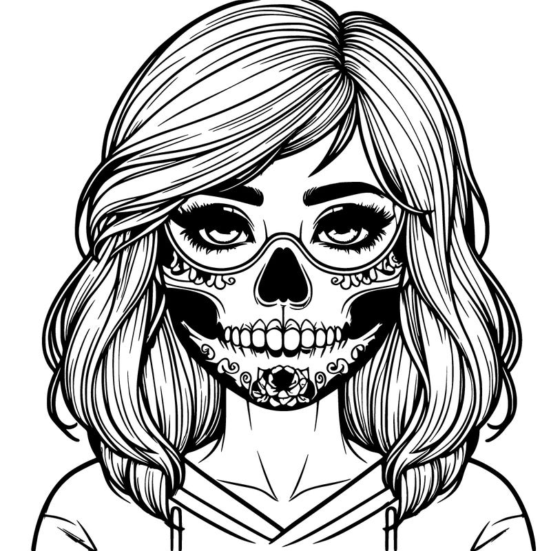 realistic girl with skull mask