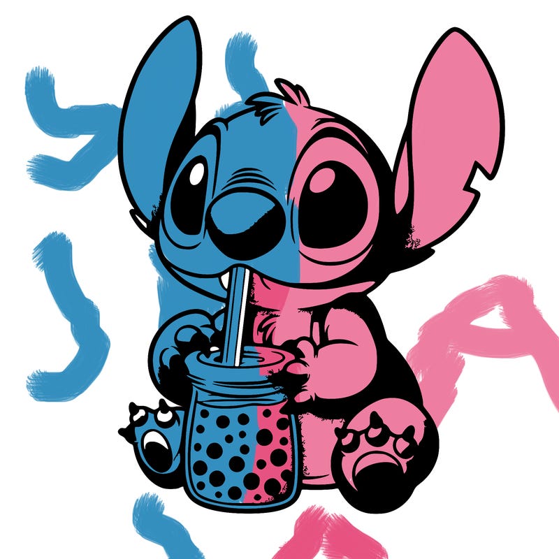 stitch drinking boba tea