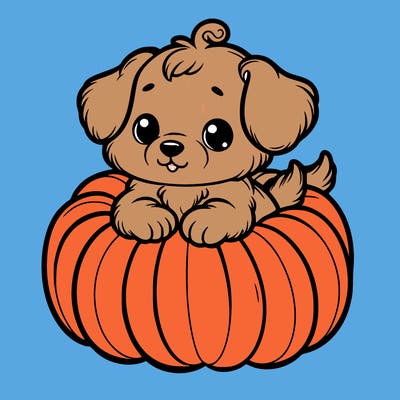 cute little puppy in a pumpkin