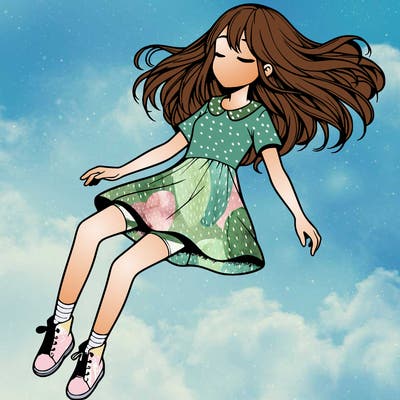 realistic girl floating