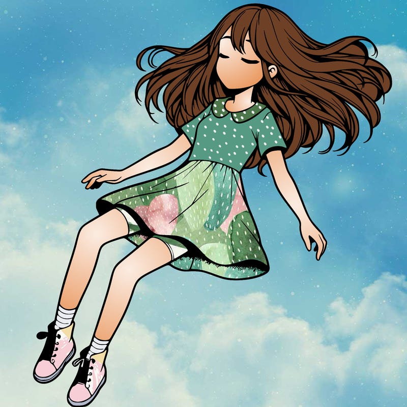 realistic girl floating