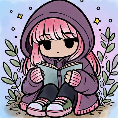 girl in oversized hoodie reading a book