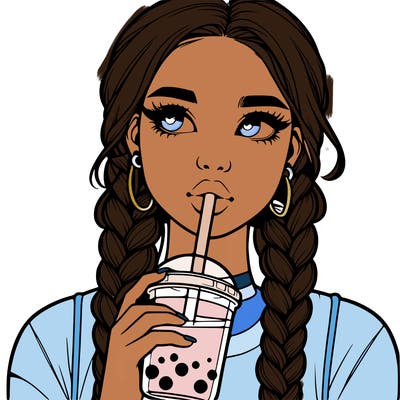 realistic girl with braided hair drinking boba