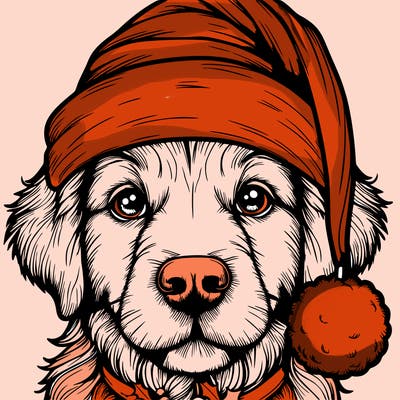 realistic dog with a christmas hat