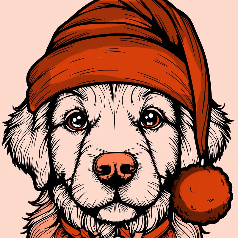 realistic dog with a christmas hat