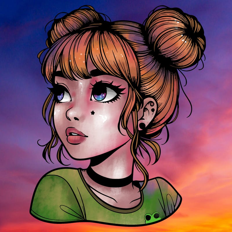 realistic girl with spacebuns