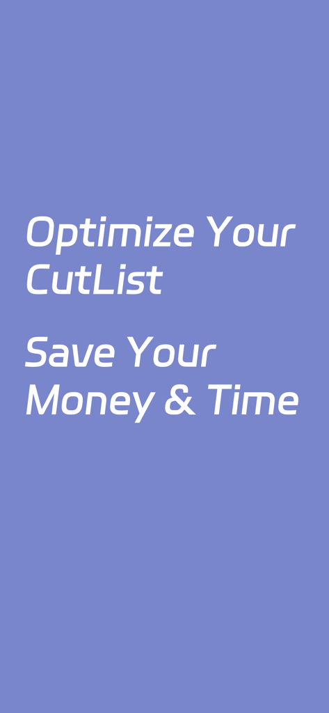Tela de marketing do Otimizador de Lista de Cortes declarando Otimize Sua Lista de Cortes e Economize Seu Dinheiro e Tempo