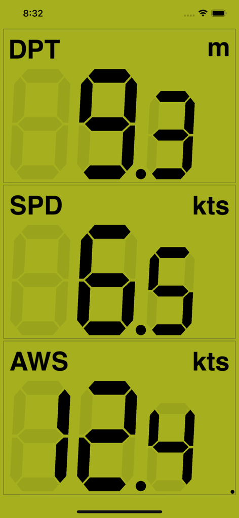 NMEAremote LITE - A mobile display from NMEAremote LITE showing boat depth speed and wind speed