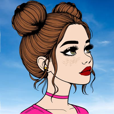 realistic girl with buns on the top of her head