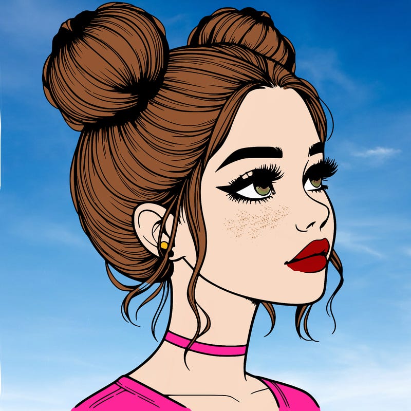 realistic girl with buns on the top of her head