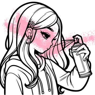 a realistic girl spray painting
