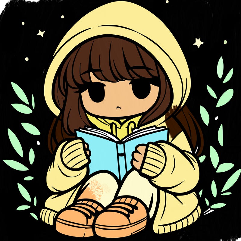girl in oversized hoodie reading a book