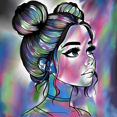 realistic girl with buns on the top of her head