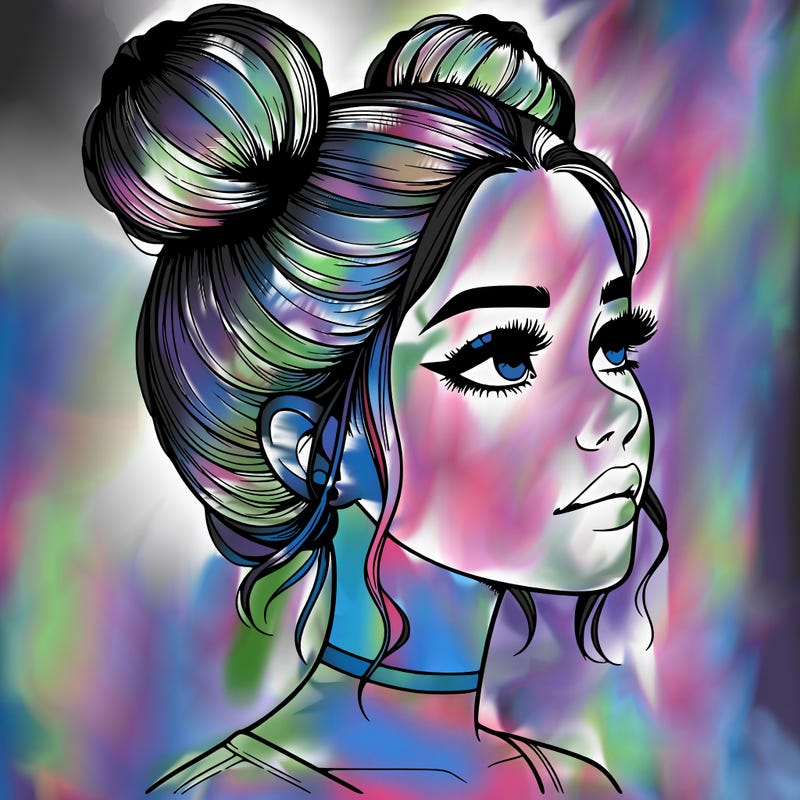 realistic girl with buns on the top of her head