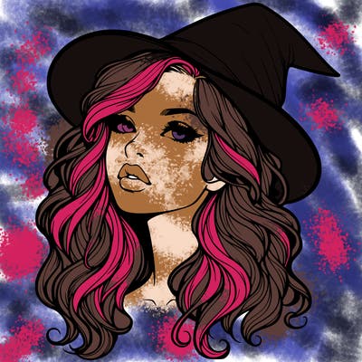 realistic witch girl with wavy hair and lips