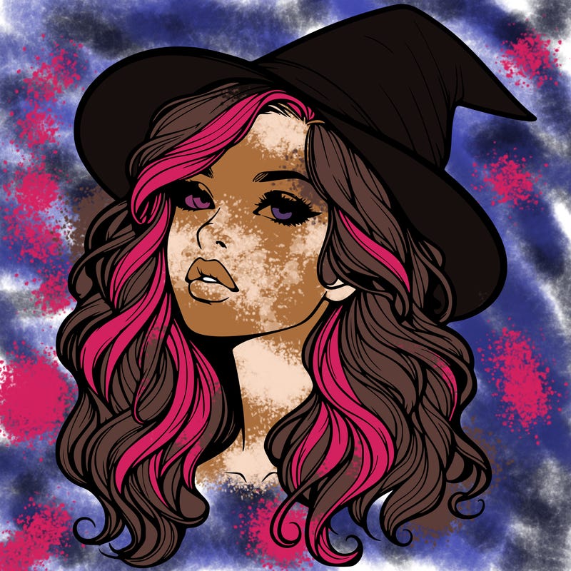 realistic witch girl with wavy hair and lips
