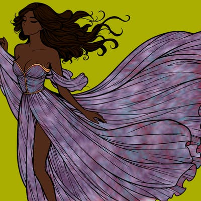 realistic woman in dress flowing the the wind