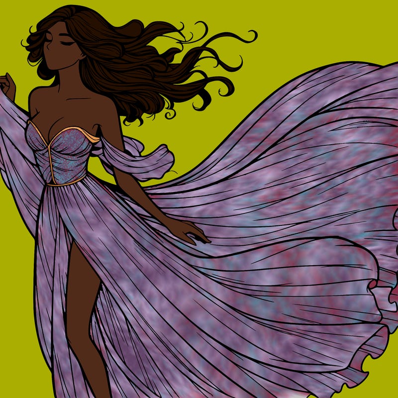 realistic woman in dress flowing the the wind