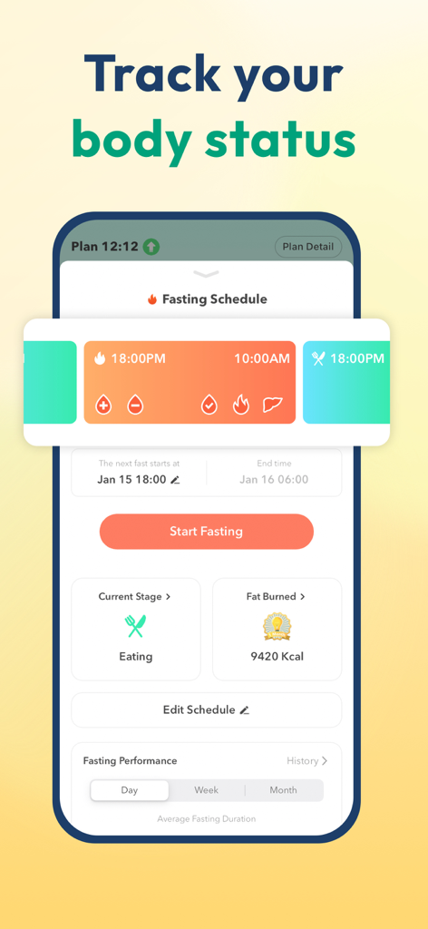 Intermittent Fasting - Litely - Litely app dashboard for tracking fasting schedule and body status