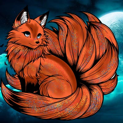 realistic detailed 9 tailed anime fox