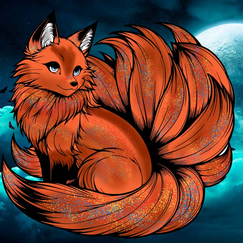 realistic detailed 9 tailed anime fox