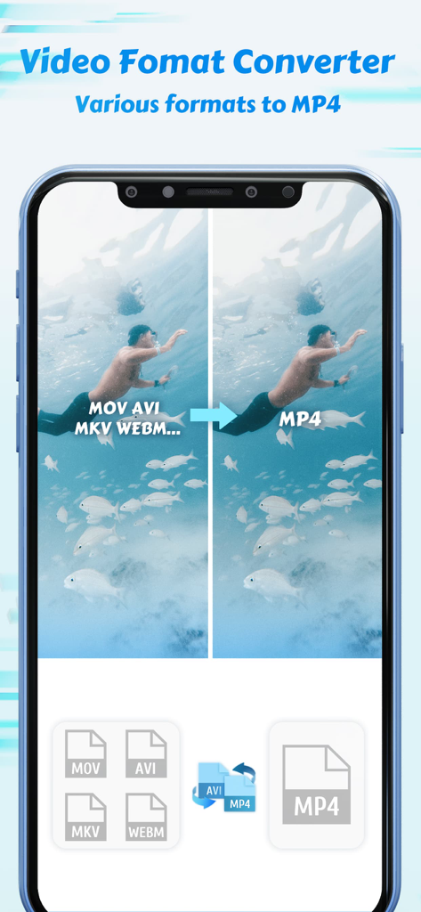 Time Cut: Smooth Slow Motion - Mobile app interface showing video format conversion from multiple formats to MP4