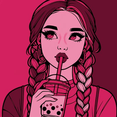 realistic girl with braided hair drinking boba