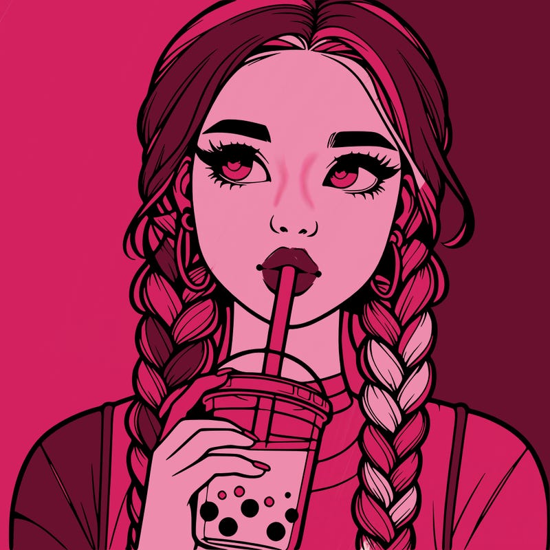 realistic girl with braided hair drinking boba