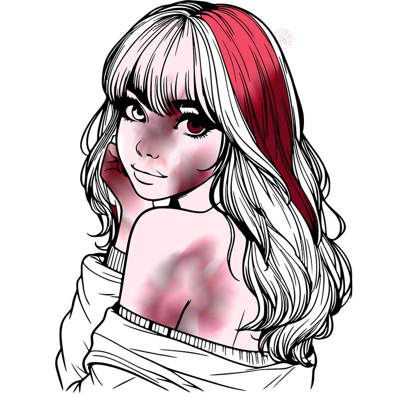 realistic girl with bangs looking over her shoulder