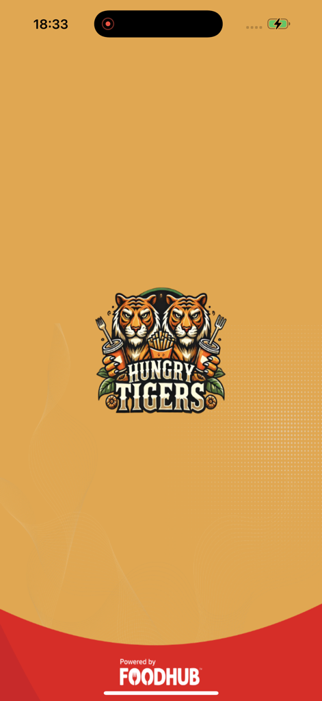 Hungry Tigers - Hungry Tigers Mobile App Splash Screen mit Tiger-Logo und Foodhub-Branding