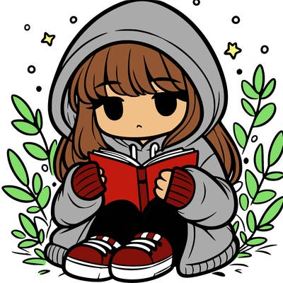 girl in oversized hoodie reading a book