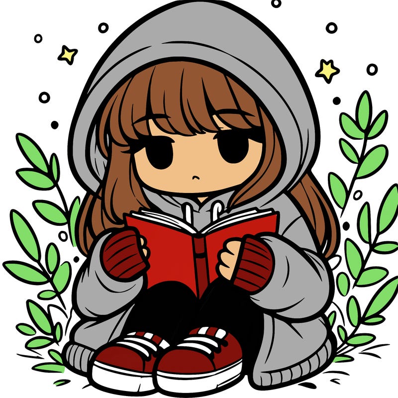 girl in oversized hoodie reading a book