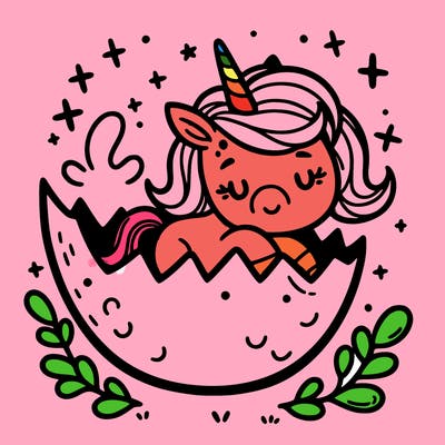 a unicorn baby in a egg shell