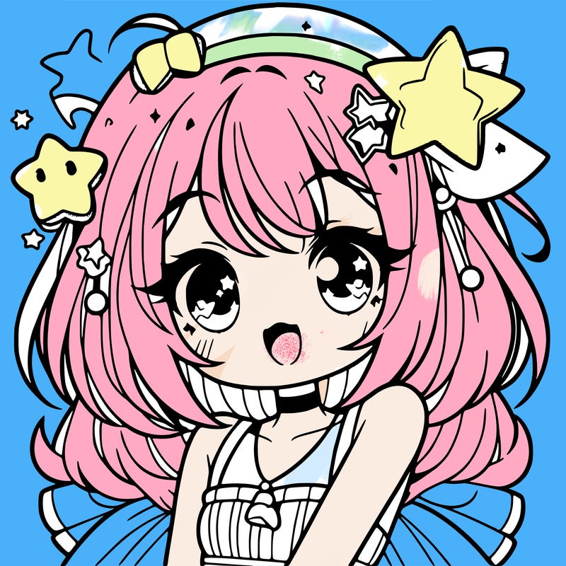 cute anime girl with star accessories