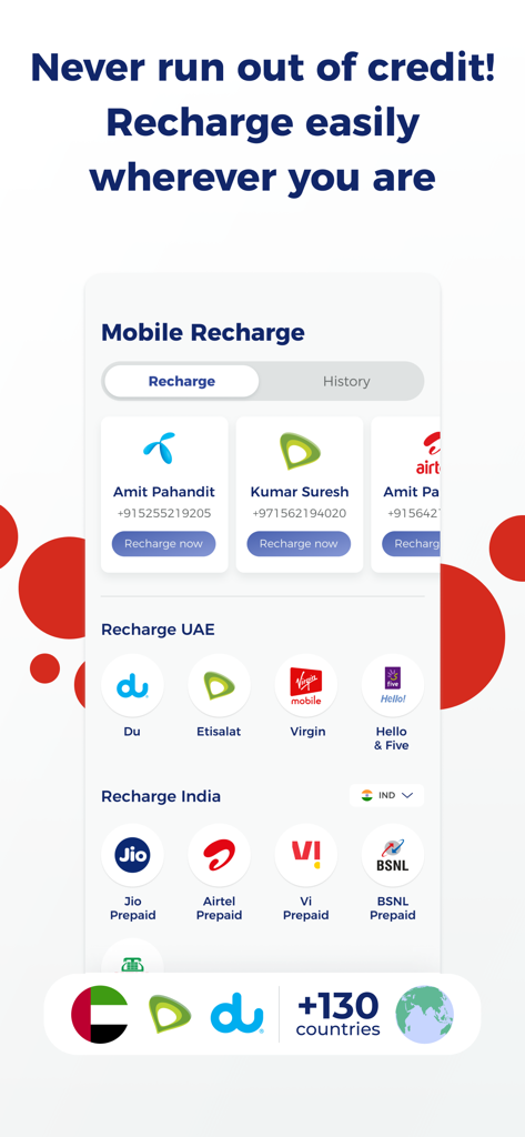 C3Pay - C3Pay mobile app screen for international phone recharges