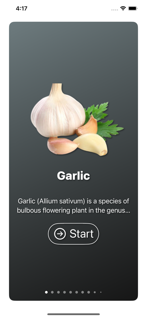 Bildschirm einer App zur Behandlung von Scheidenpilz, die Knoblauch als natürliche Behandlung zeigt