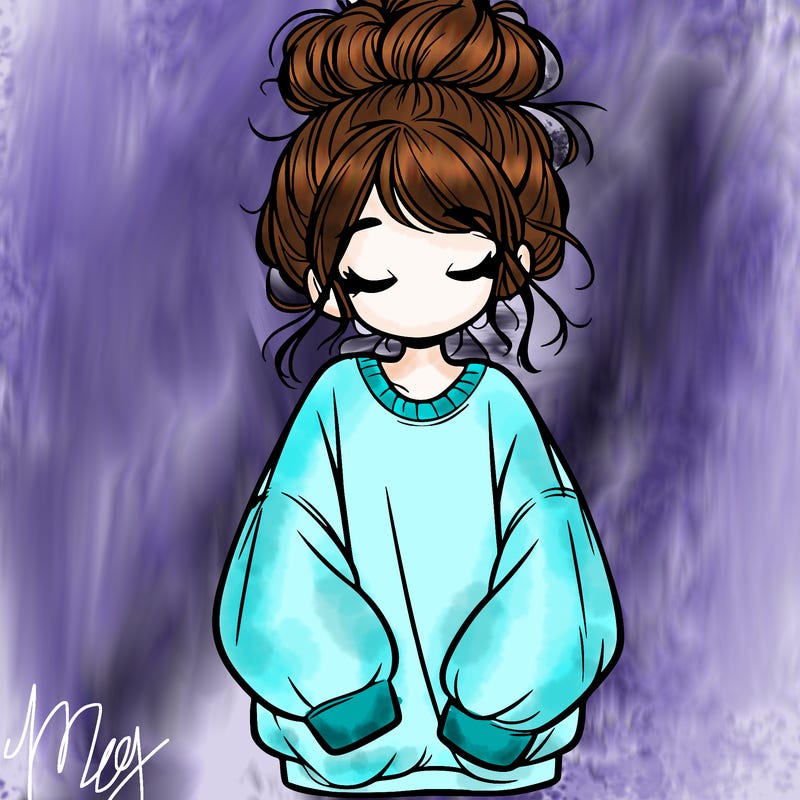 girl with baggy sweatshirt and messy bun