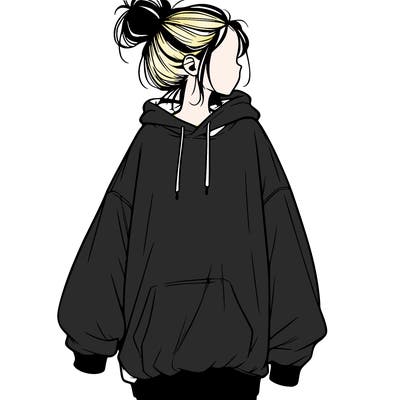 realistic girl with a oversized sweatshirt on and a bun