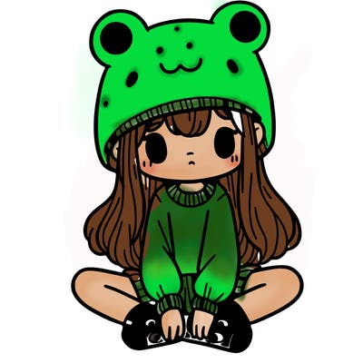 a girl wearing a frog hat and some frog socks
