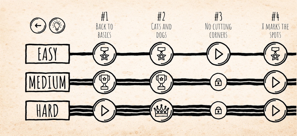 SenSense - Level selection screen for SenSense showing puzzle difficulties and progress