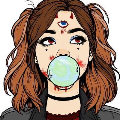 realististic girl blowing bubble -gum