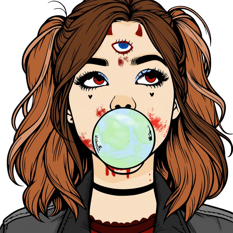 realististic girl blowing bubble -gum