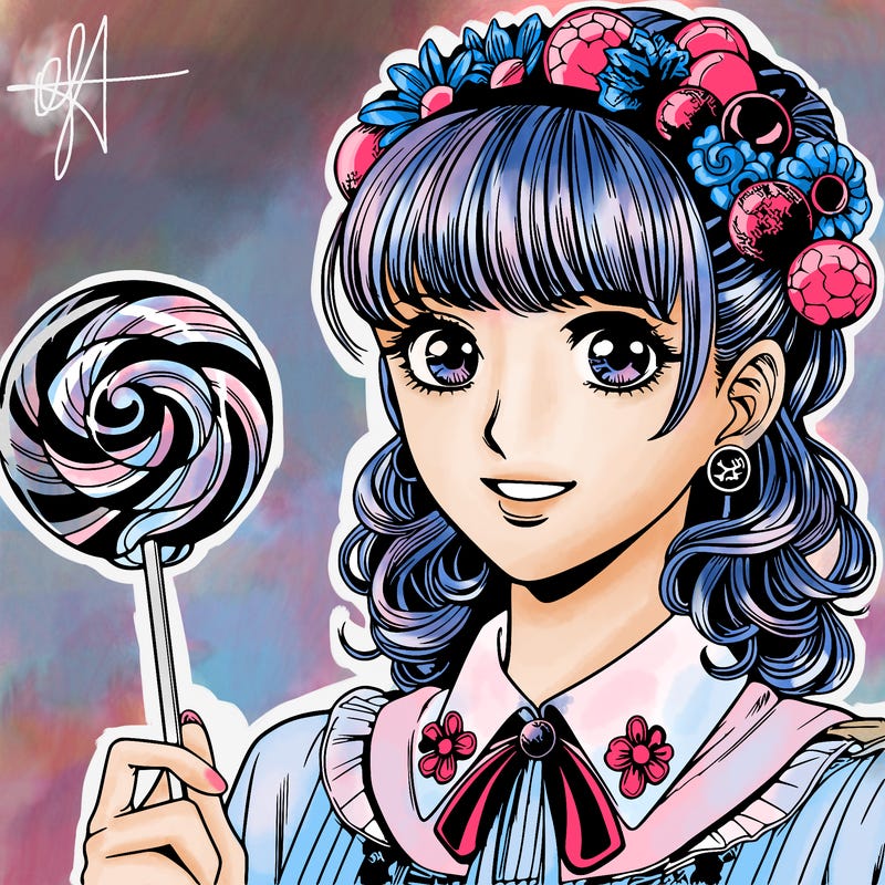 manga character woman candy realistic