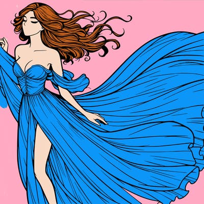 realistic woman in dress flowing the the wind
