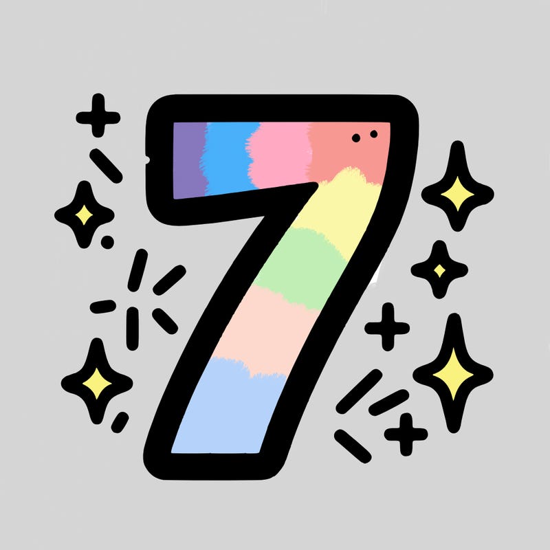number 7 with sparkles around