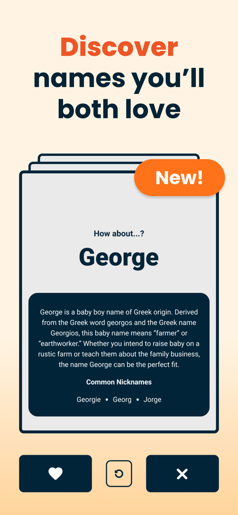 A mobile screen from the HiDaddy app showing baby name suggestions with origins and meanings for expectant fathers