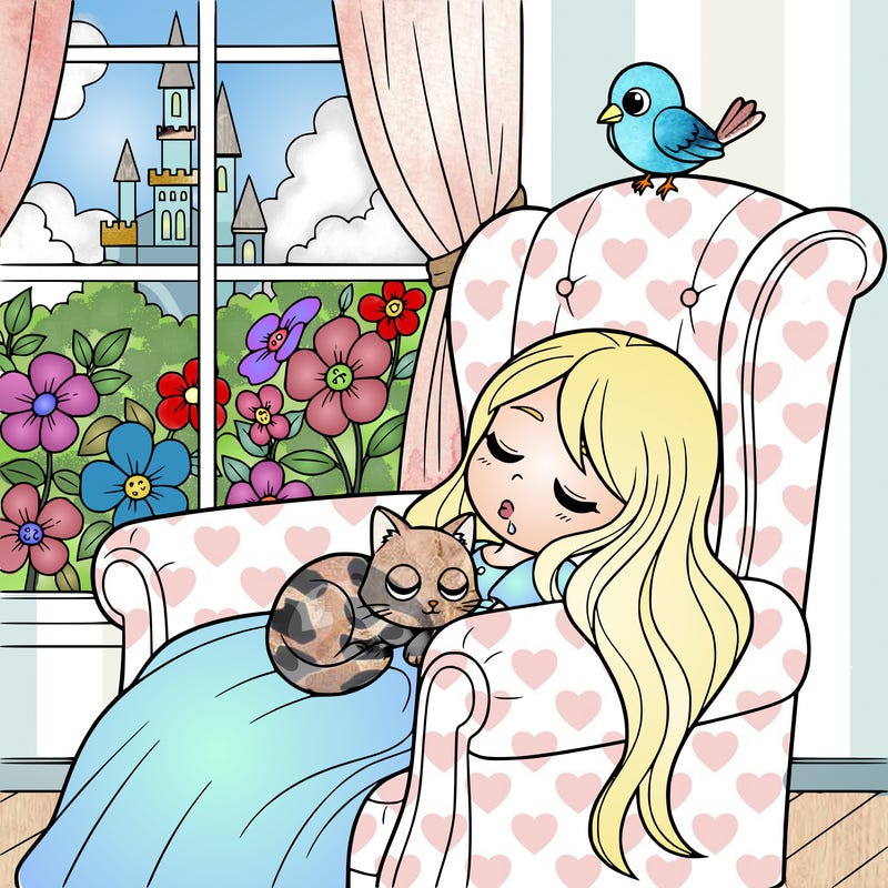 beautiful princess falling asleep in her chair