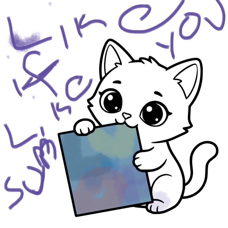 a small cat with a blank sheet of paper in its hand. the cat is sooooooo cute!