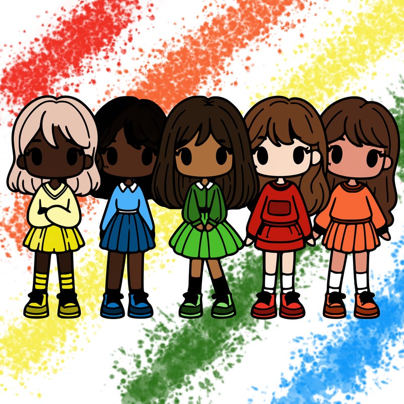 5 girls standing next to each other in a line