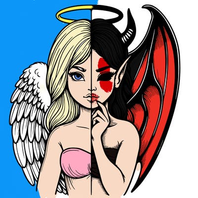 realistic angel half demon